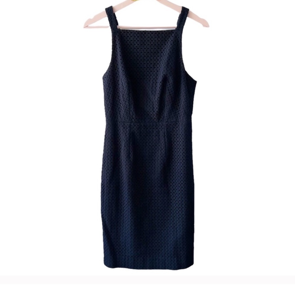 J. Crew Navy Eyelet Apron Sheath Dress with Square
